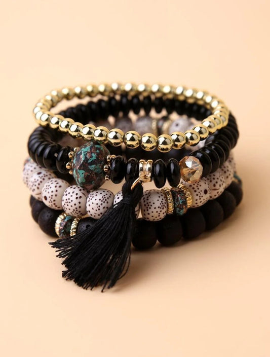 4pcs Tassel Charm Beaded Bracelet