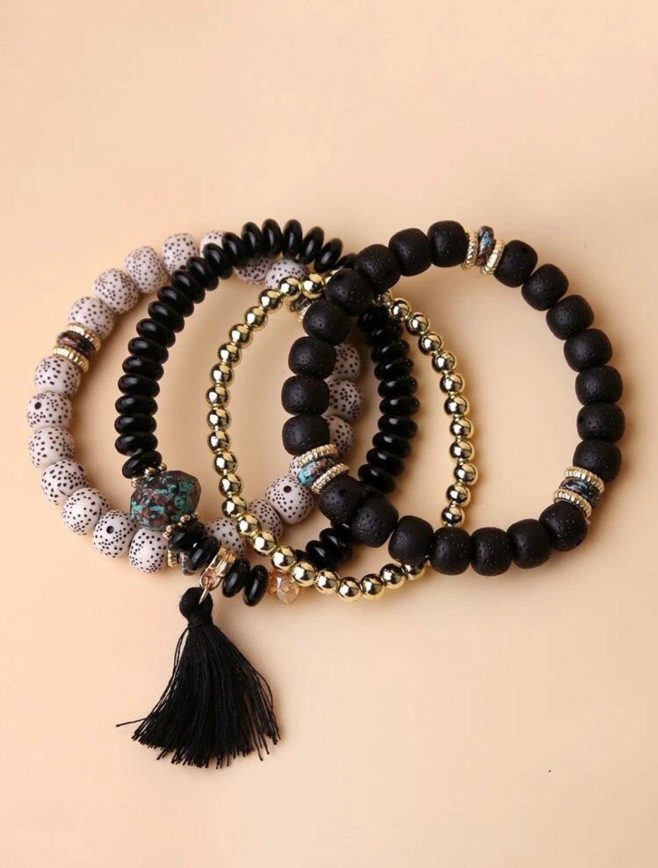 4pcs Tassel Charm Beaded Bracelet