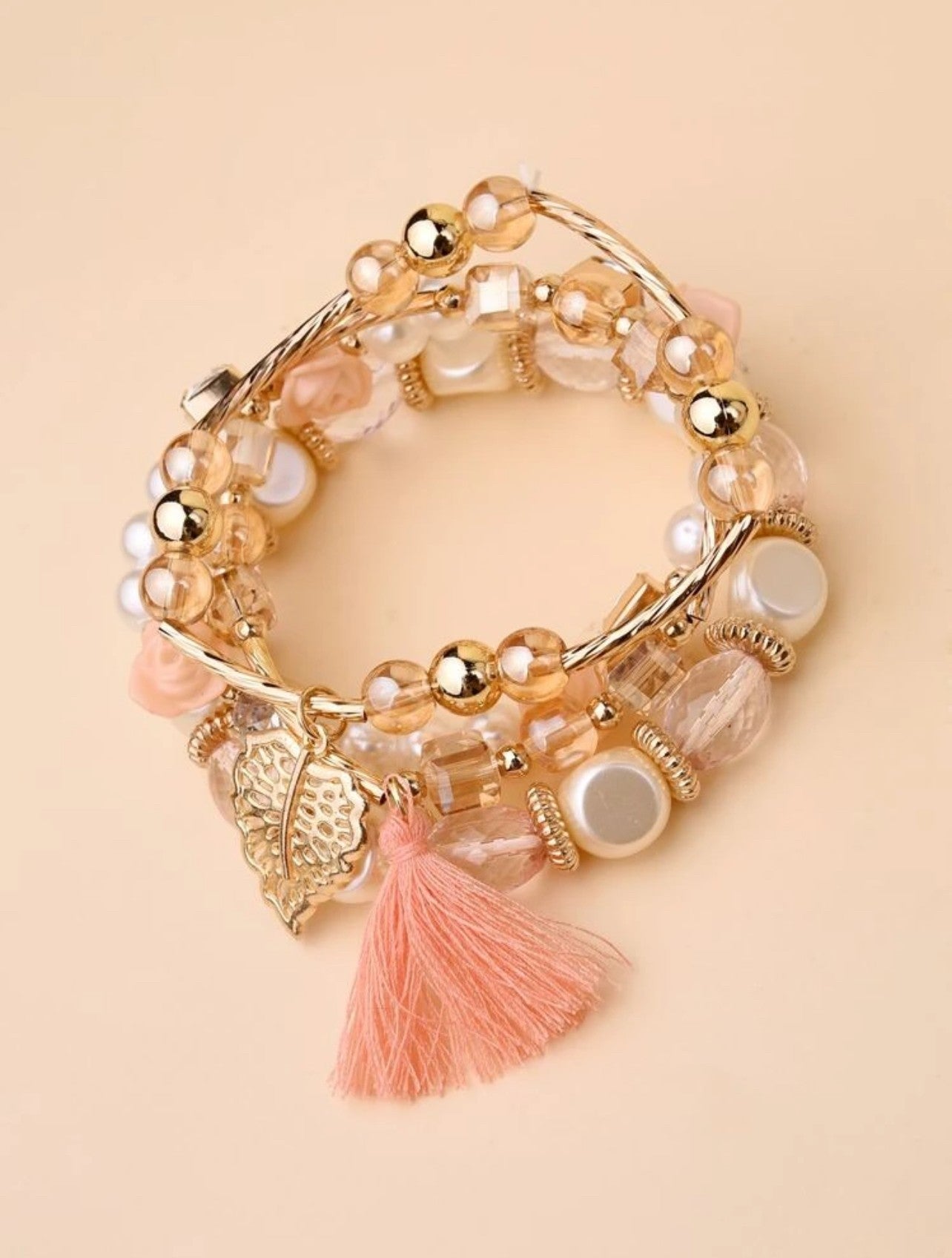 4pcs Tassel & Leaf Charm Bracelet