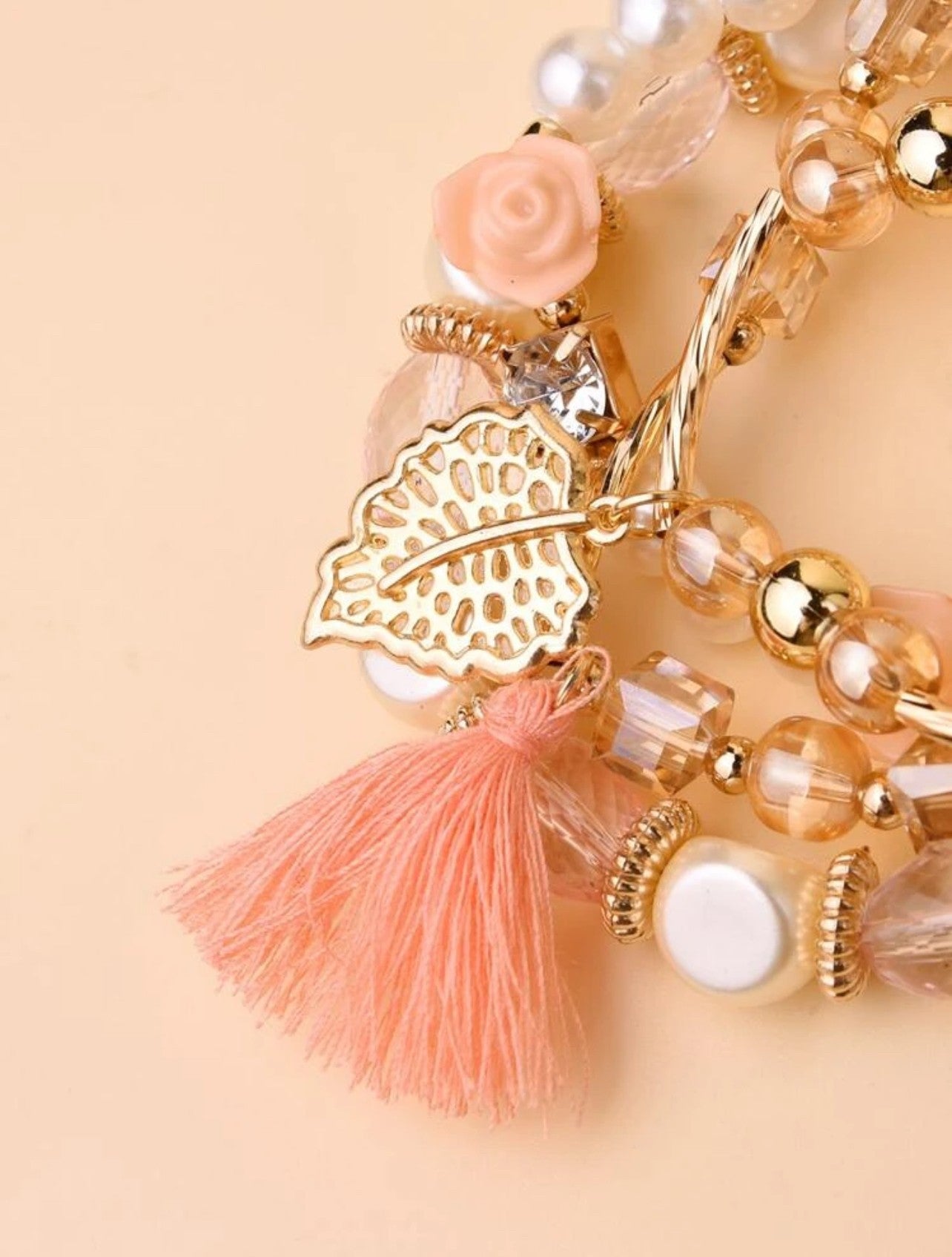 4pcs Tassel & Leaf Charm Bracelet