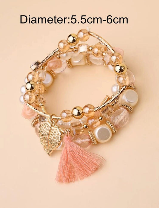 4pcs Tassel & Leaf Charm Bracelet