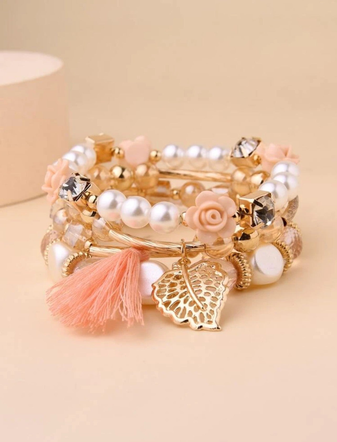 4pcs Tassel & Leaf Charm Bracelet